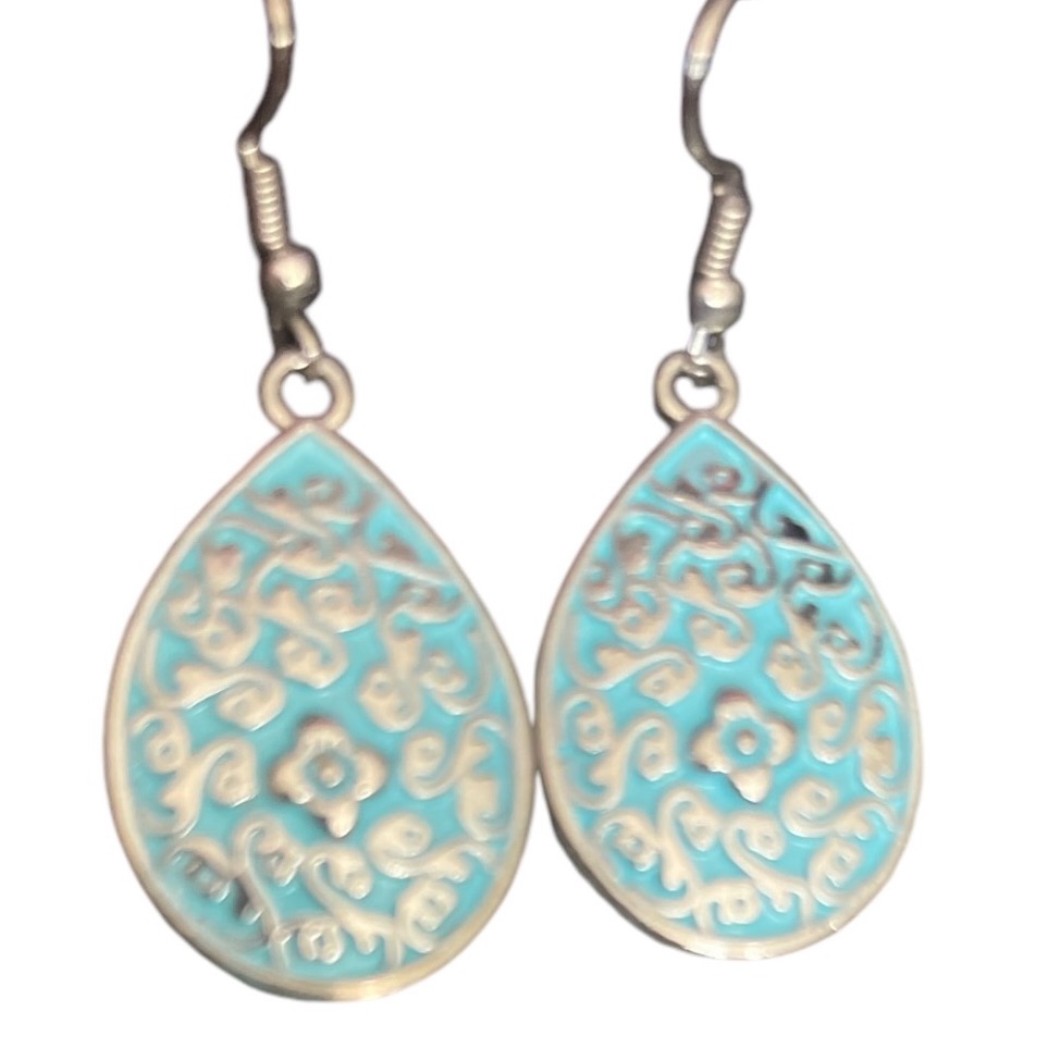 Silver And Blue Teardrop Filigree Earrings